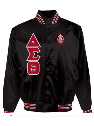 Buy black-red-white DST Shield and Greek Letters Baseball Jacket