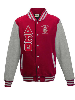 Buy red-grey DST Shield and Greek Letters Lightweight Letterman Jacket