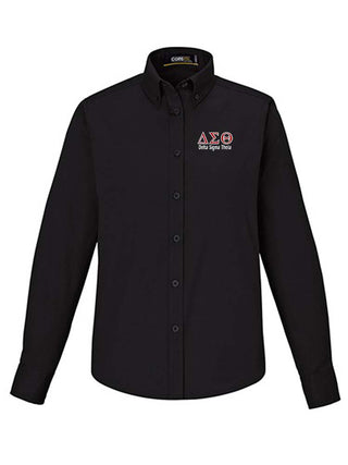 Buy black DST Greek Letters Long Sleeve Ladies&#39; Button Down Shirt