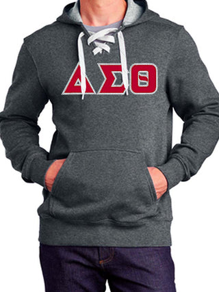 Buy graphite-heather DST Greek Letters Lace Up Pullover Hoodie
