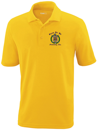 Buy gold Omega Psi Phi Shield Polo Shirt