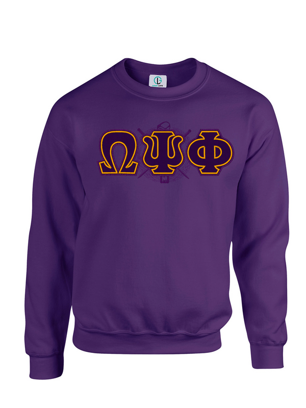 Purple Fusion Felt Omega Greek Letters  with Shield Sweatshirt/Hoodie