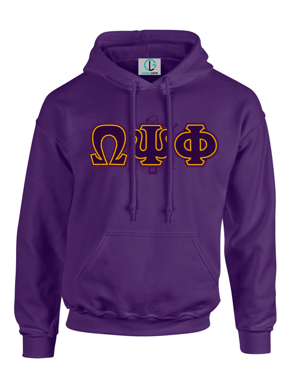 Purple Fusion Felt Omega Greek Letters  with Shield Sweatshirt/Hoodie