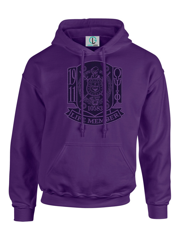 Purple Fusion Felt Omega Life Member Shield Sweatshirt/Hoodie