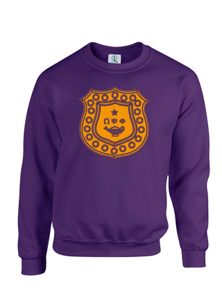 Buy gold-with-purple-trim Purple Fusion Felt Omega Shield Sweatshirt/Hoodie