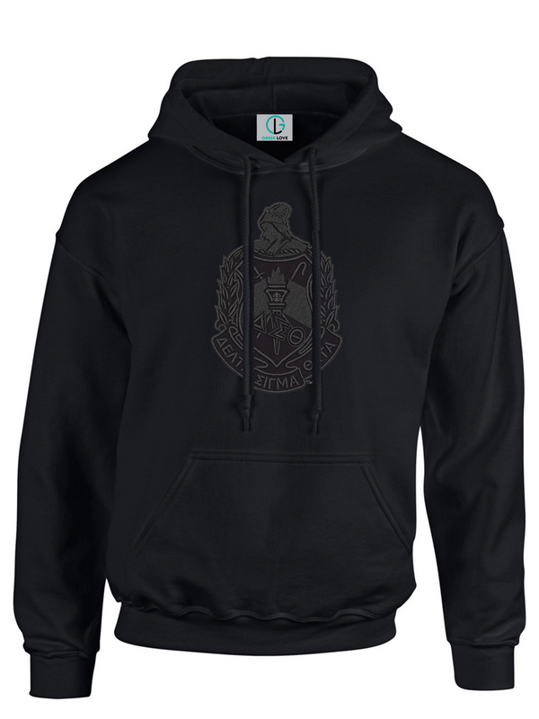 Black Fusion Felt Delta Greek Large Shield Sweatshirt/Hoodie