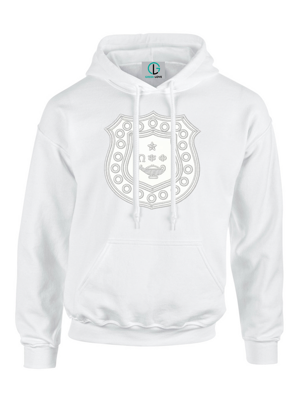 White Fusion Felt Omega Shield Sweatshirt/Hoodie