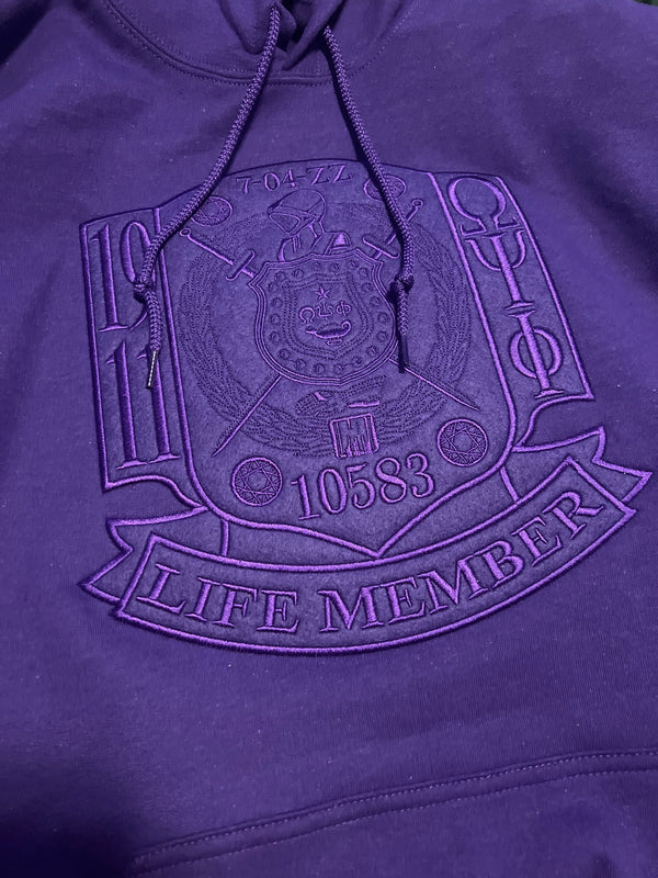 Purple Fusion Felt Omega Life Member Shield Sweatshirt/Hoodie