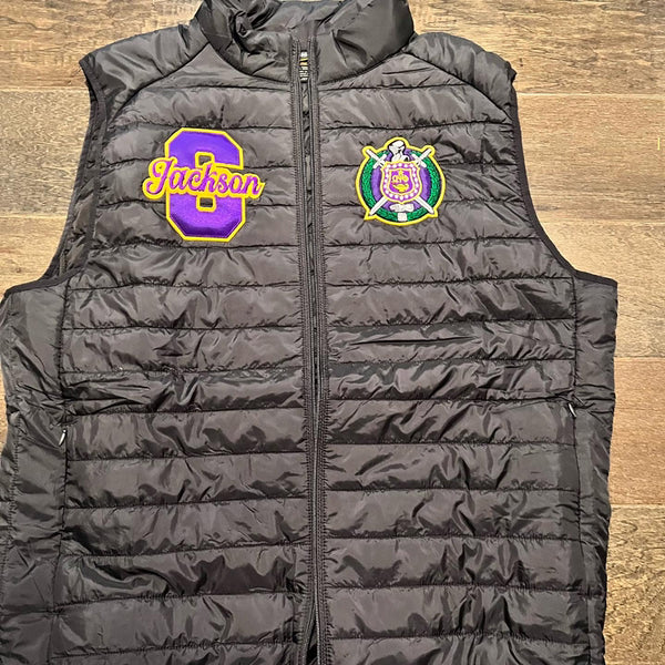 Omega Psi Phi Vest with Shield and Custom Name and Number