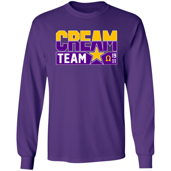 Cream Team Printed Long Sleeve  T-Shirt