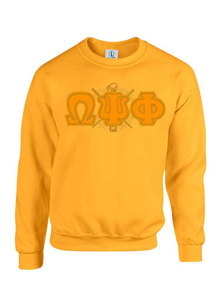 Gold Fusion Felt Omega Greek Letters  with Shield Sweatshirt/Hoodie