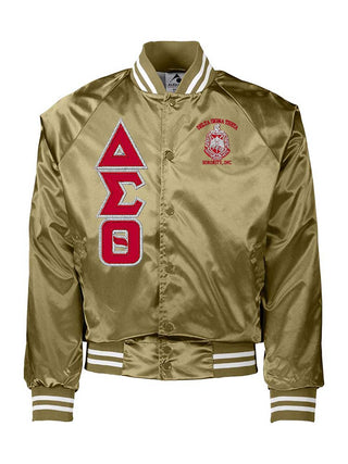Buy gold-white DST Shield and Greek Letters Baseball Jacket