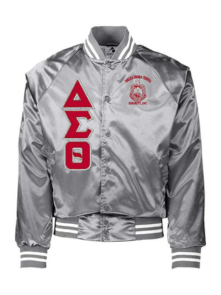 Buy silver-white DST Shield and Greek Letters Baseball Jacket