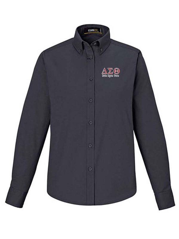 DST Greek Letters Long Sleeve Ladies' Button Down Shirt