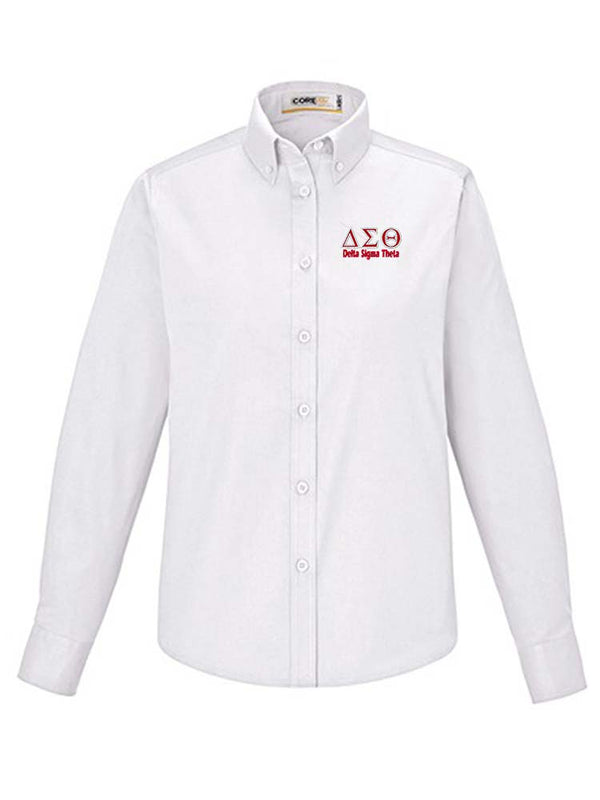 DST Greek Letters Long Sleeve Ladies' Button Down Shirt