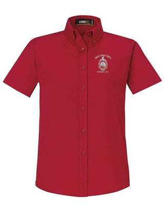 Buy red DST Shield Short Sleeve Ladies&#39; Button Down Shirt