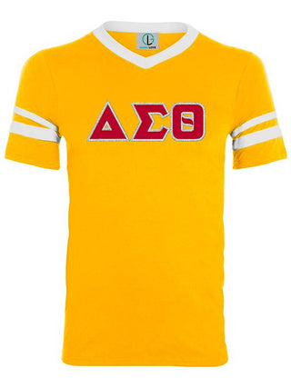 Buy gold-white DST Greek Letters Stripe Sleeve Shirt