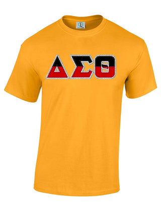 Buy gold DST Split Greek Letters Short Sleeve T-Shirt