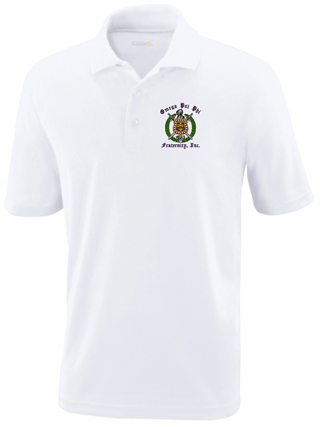 Buy white Omega Psi Phi Shield Polo Shirt