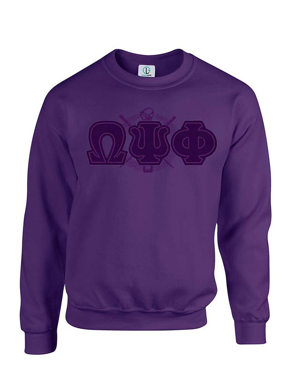 Purple Fusion Felt Omega Greek Letters  with Shield Sweatshirt/Hoodie