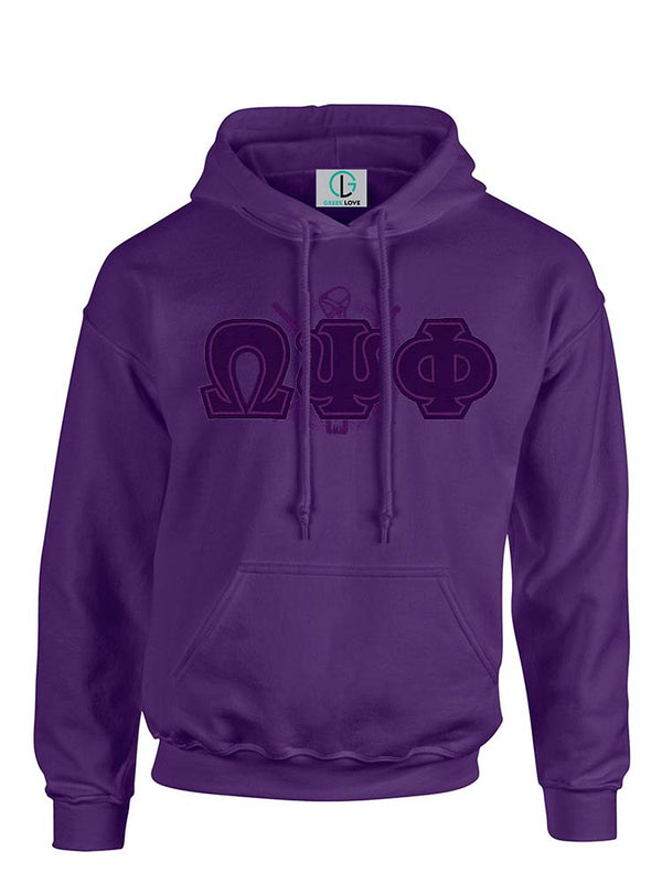 Purple Fusion Felt Omega Greek Letters  with Shield Sweatshirt/Hoodie