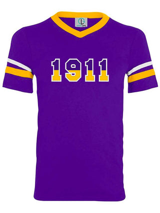 Buy purple-stripe-sleeve Omega 1911 Split Short Sleeve T-Shirt